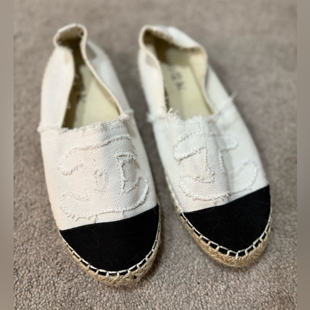 Cream and Black Espadrilles